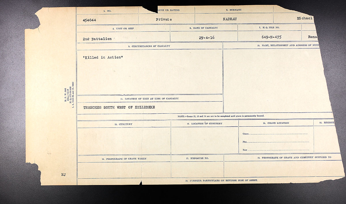 Title: Circumstances of Death Registers, First World War - Mikan Number: 46246 - Microform: 31829_B016764
