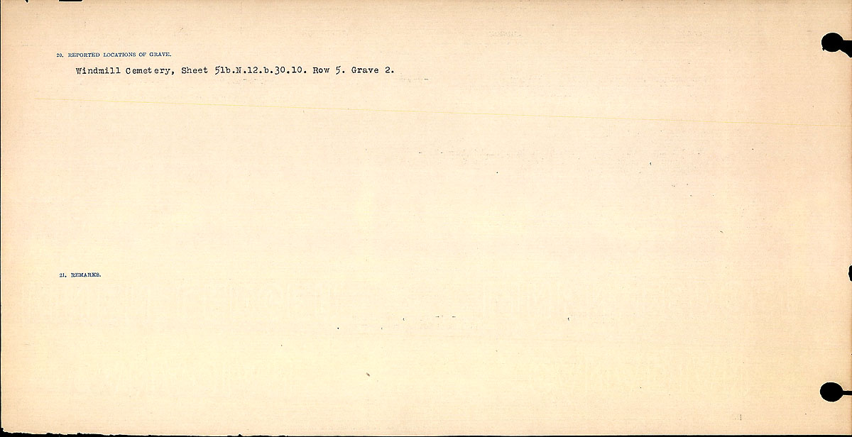 Titre : Registres de circonstances du dcs, Premire Guerre mondiale - N d'enregistrement Mikan : 46246 - Microforme : 31829_B016765