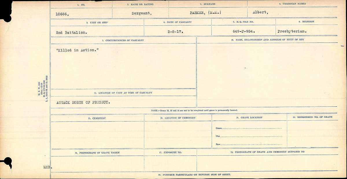 Title: Circumstances of Death Registers, First World War - Mikan Number: 46246 - Microform: 31829_B016767
