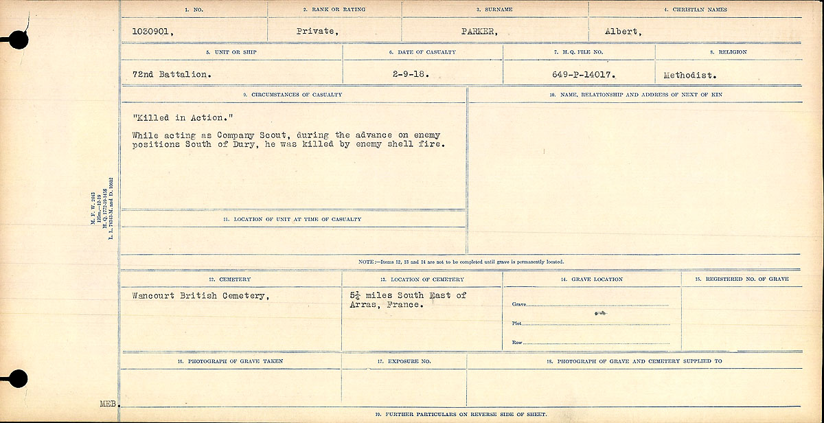 Title: Circumstances of Death Registers, First World War - Mikan Number: 46246 - Microform: 31829_B016767