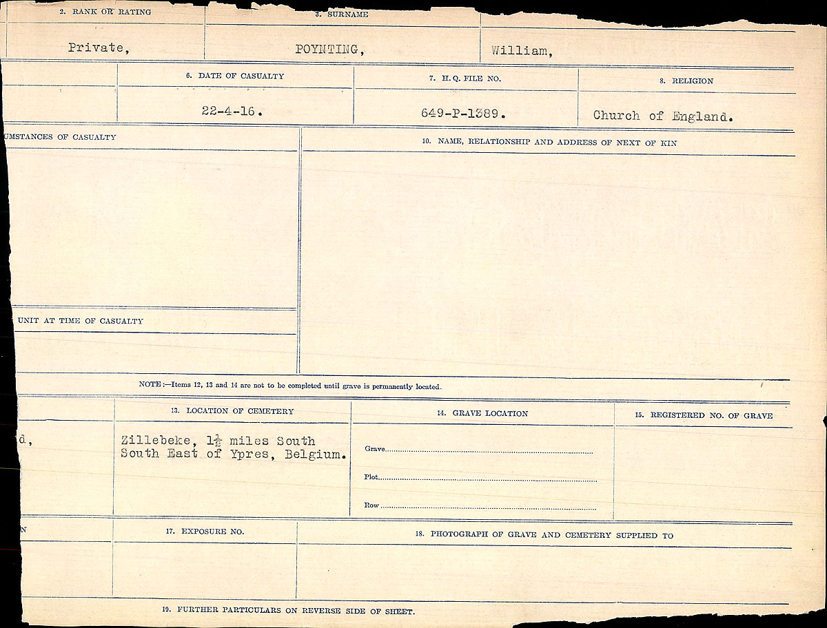 Title: Circumstances of Death Registers, First World War - Mikan Number: 46246 - Microform: 31829_B016769