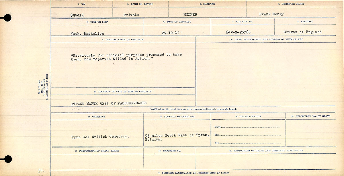 Title: Circumstances of Death Registers, First World War - Mikan Number: 46246 - Microform: 31829_B016771