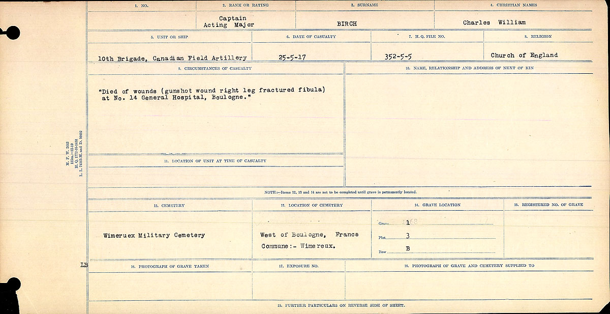 Title: Circumstances of Death Registers, First World War - Mikan Number: 46246 - Microform: 31829_B034746