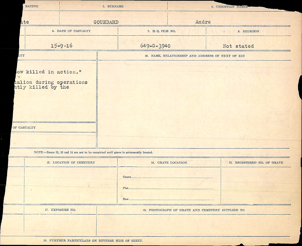 Titre : Registres de circonstances du dcs, Premire Guerre mondiale - N d'enregistrement Mikan : 46246 - Microforme : 31829_B034747