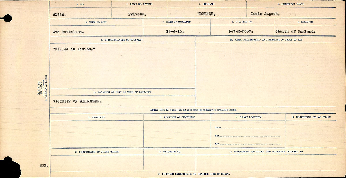 Titre : Registres de circonstances du dcs, Premire Guerre mondiale - N d'enregistrement Mikan : 46246 - Microforme : 31829_B034748