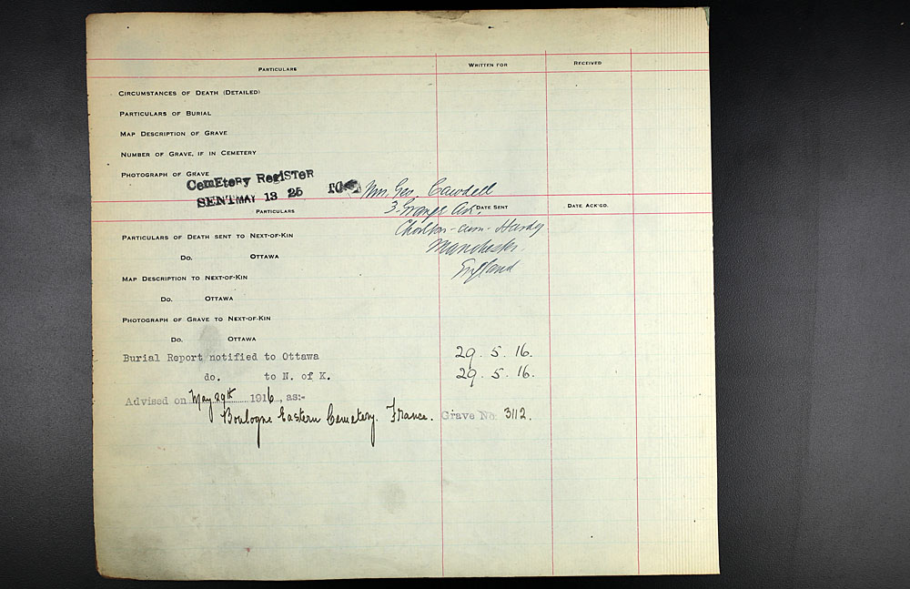 Title: Commonwealth War Graves Registers, First World War - Mikan Number: 46246 - Microform: 31830_B016589