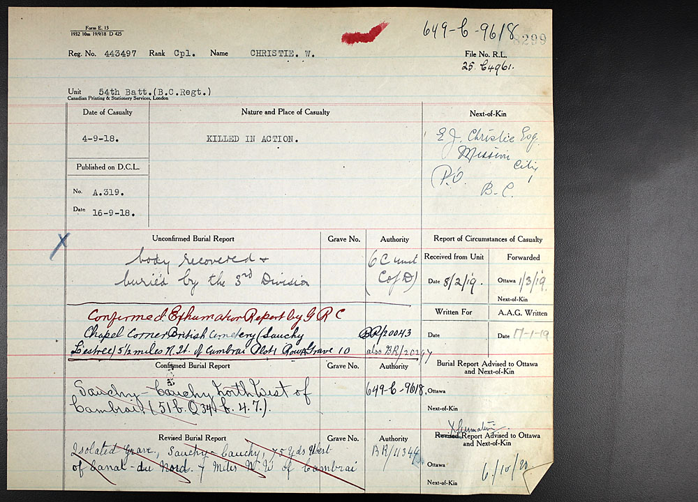 Titre : Registres de spultures de guerre du Commonwealth, Premire Guerre mondiale - N d'enregistrement Mikan : 46246 - Microforme : 31830_B016589