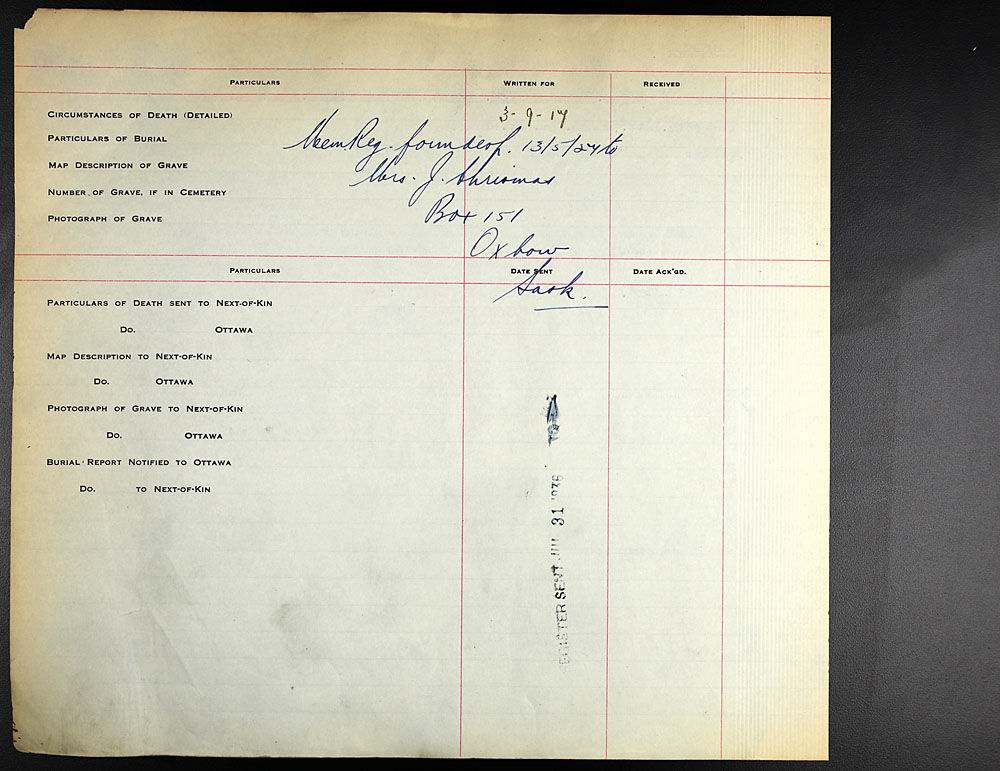 Titre : Registres de spultures de guerre du Commonwealth, Premire Guerre mondiale - N d'enregistrement Mikan : 46246 - Microforme : 31830_B016589