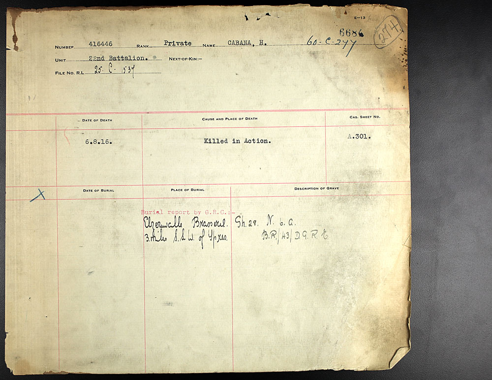 Titre : Registres de spultures de guerre du Commonwealth, Premire Guerre mondiale - N d'enregistrement Mikan : 46246 - Microforme : 31830_B016591