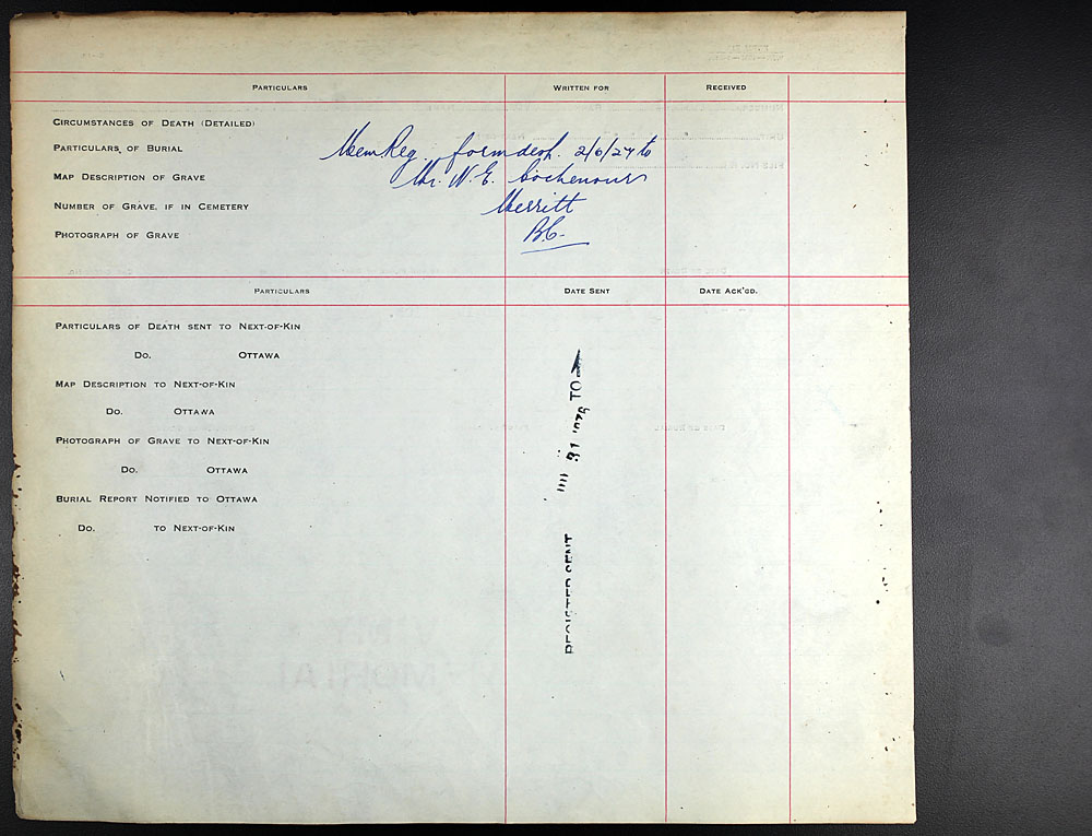 Titre : Registres de spultures de guerre du Commonwealth, Premire Guerre mondiale - N d'enregistrement Mikan : 46246 - Microforme : 31830_B016593