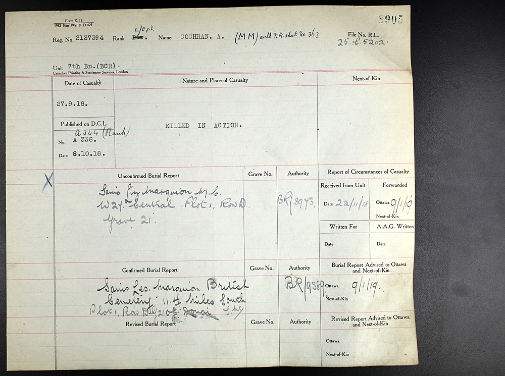 Titre : Registres de spultures de guerre du Commonwealth, Premire Guerre mondiale - N d'enregistrement Mikan : 46246 - Microforme : 31830_B016593