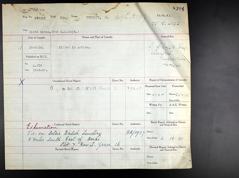 Title: Commonwealth War Graves Registers, First World War - Mikan Number: 46246 - Microform: 31830_B016594