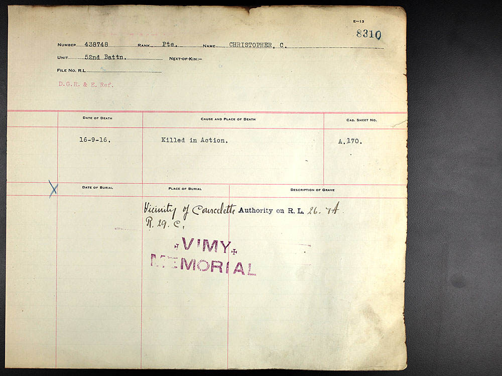 Titre : Registres de spultures de guerre du Commonwealth, Premire Guerre mondiale - N d'enregistrement Mikan : 46246 - Microforme : 31830_B016594