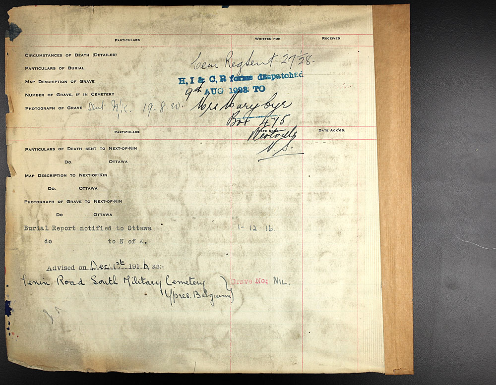 Title: Commonwealth War Graves Registers, First World War - Mikan Number: 46246 - Microform: 31830_B016596
