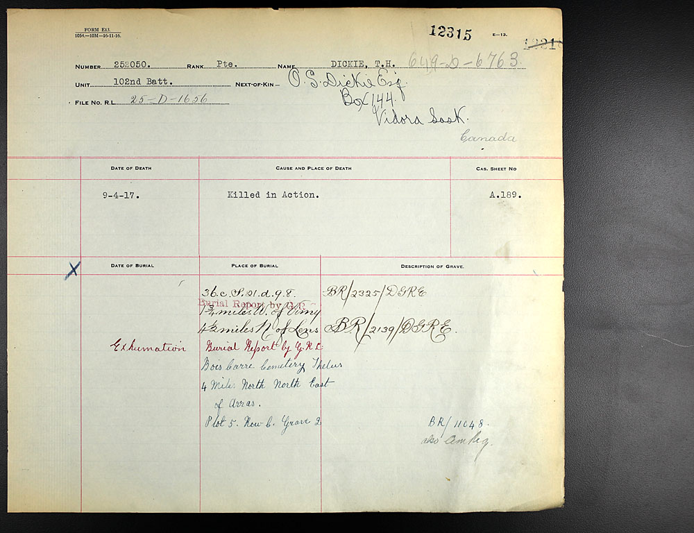 Title: Commonwealth War Graves Registers, First World War - Mikan Number: 46246 - Microform: 31830_B016597