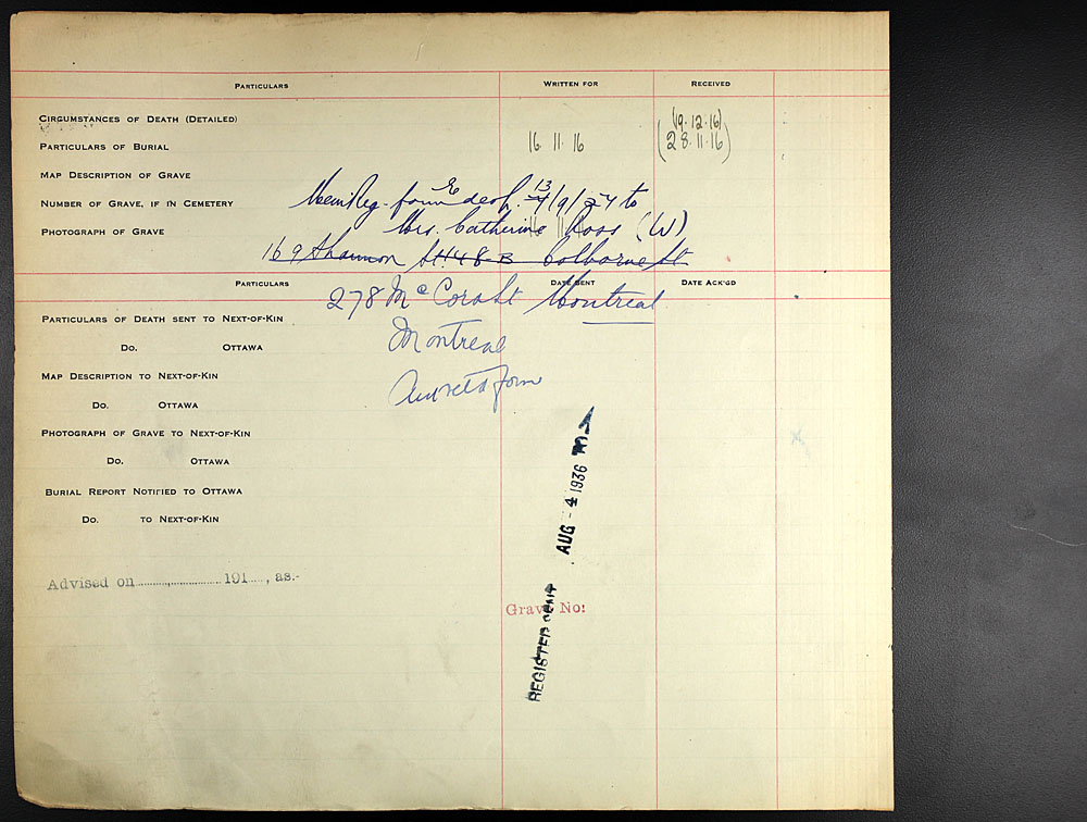 Title: Commonwealth War Graves Registers, First World War - Mikan Number: 46246 - Microform: 31830_B016598