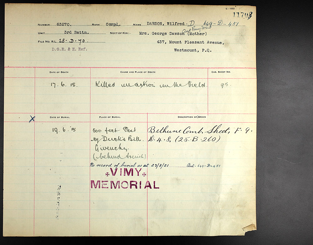 Titre : Registres de spultures de guerre du Commonwealth, Premire Guerre mondiale - N d'enregistrement Mikan : 46246 - Microforme : 31830_B016600