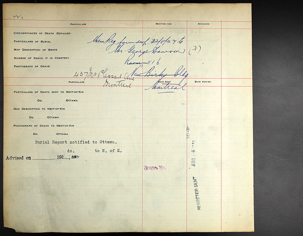 Title: Commonwealth War Graves Registers, First World War - Mikan Number: 46246 - Microform: 31830_B016600