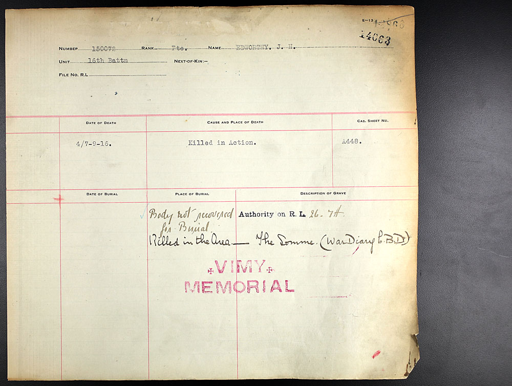 Title: Commonwealth War Graves Registers, First World War - Mikan Number: 46246 - Microform: 31830_B016601