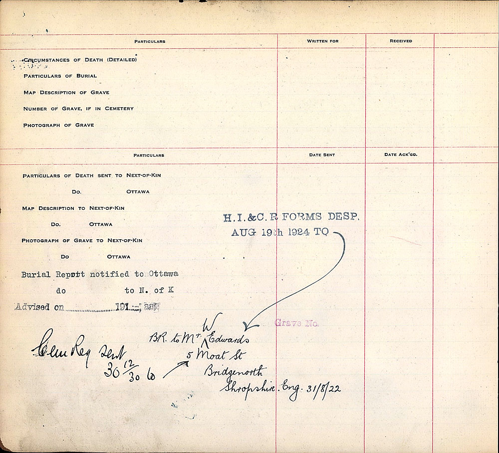 Title: Commonwealth War Graves Registers, First World War - Mikan Number: 46246 - Microform: 31830_B016602
