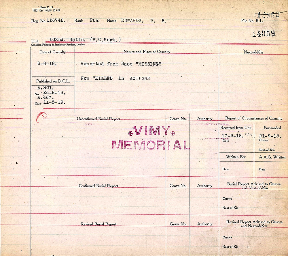 Title: Commonwealth War Graves Registers, First World War - Mikan Number: 46246 - Microform: 31830_B016602