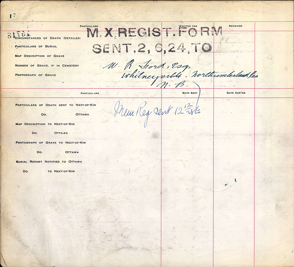 Titre : Registres de spultures de guerre du Commonwealth, Premire Guerre mondiale - N d'enregistrement Mikan : 46246 - Microforme : 31830_B016605