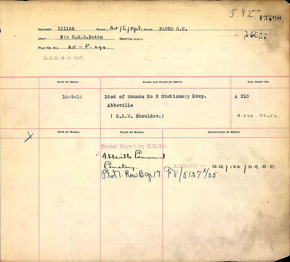 Title: Commonwealth War Graves Registers, First World War - Mikan Number: 46246 - Microform: 31830_B016606