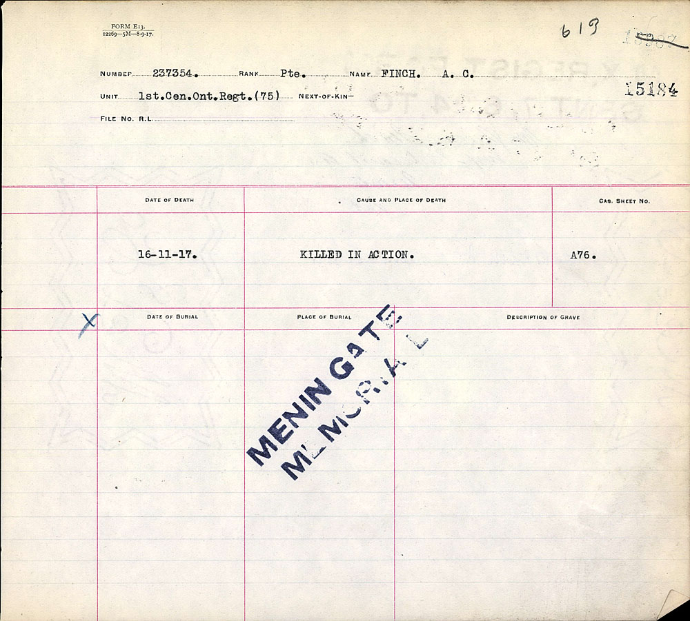 Titre : Registres de spultures de guerre du Commonwealth, Premire Guerre mondiale - N d'enregistrement Mikan : 46246 - Microforme : 31830_B016606