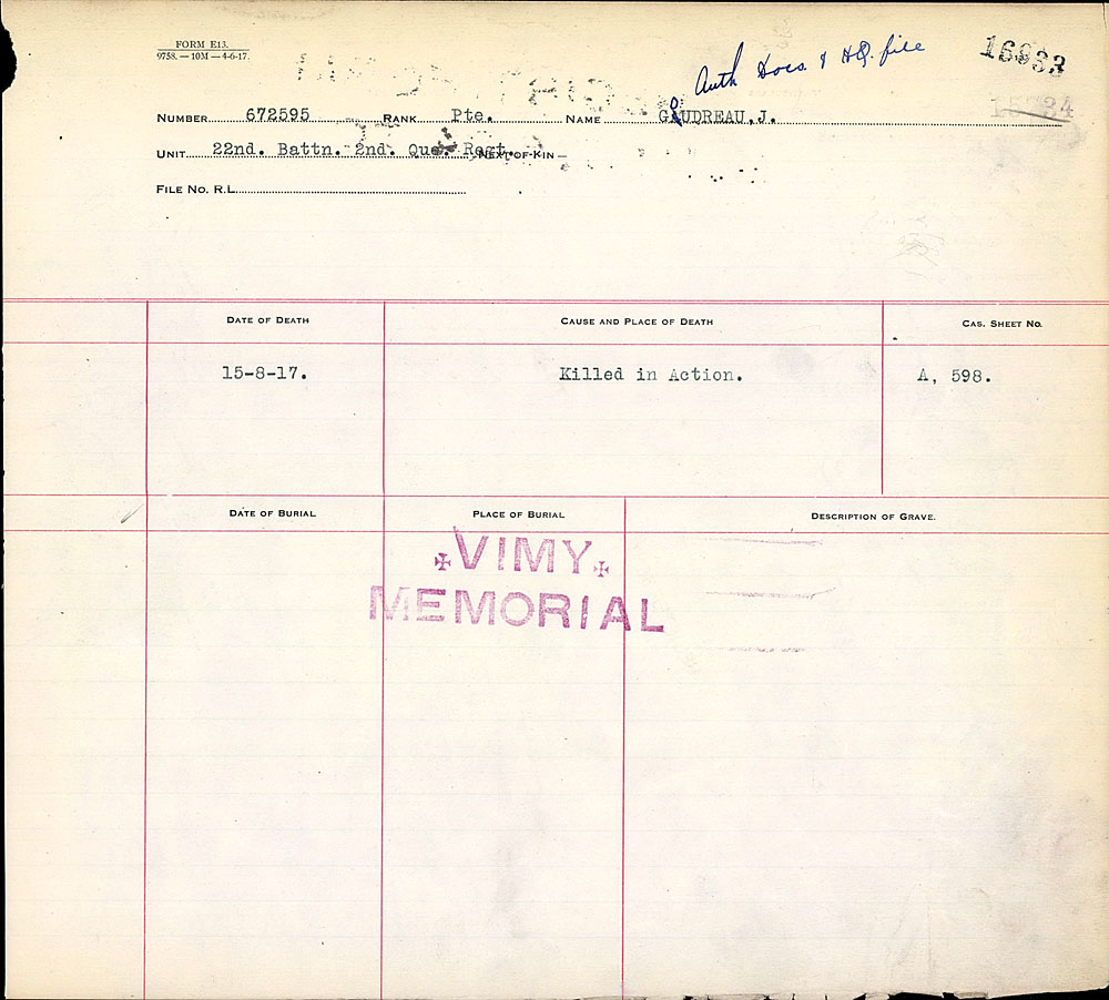 Titre : Registres de spultures de guerre du Commonwealth, Premire Guerre mondiale - N d'enregistrement Mikan : 46246 - Microforme : 31830_B016607