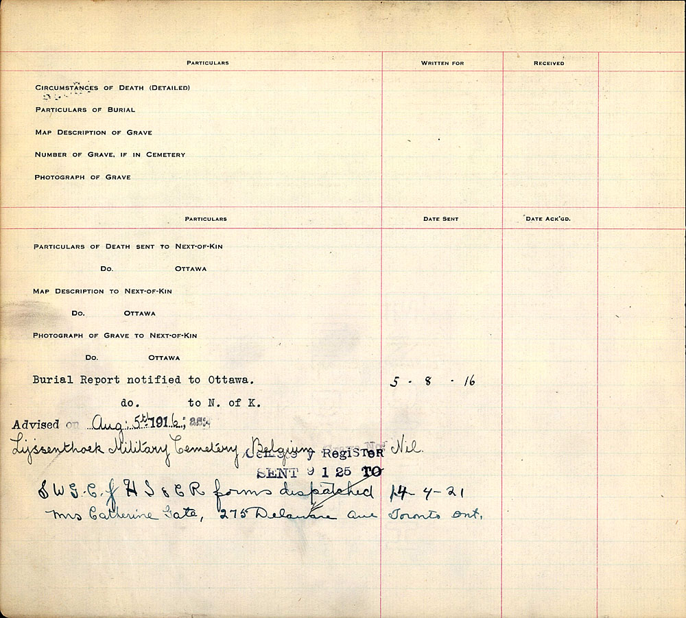 Title: Commonwealth War Graves Registers, First World War - Mikan Number: 46246 - Microform: 31830_B016609