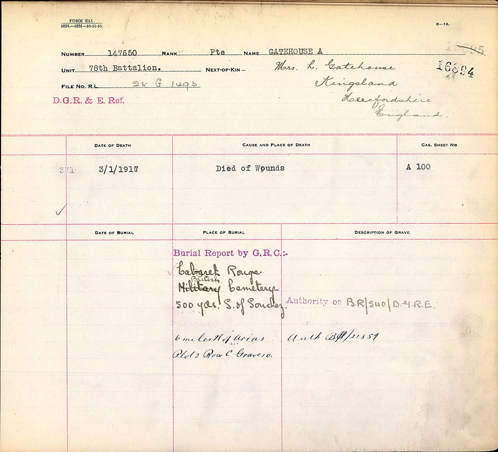 Titre : Registres de spultures de guerre du Commonwealth, Premire Guerre mondiale - N d'enregistrement Mikan : 46246 - Microforme : 31830_B016609