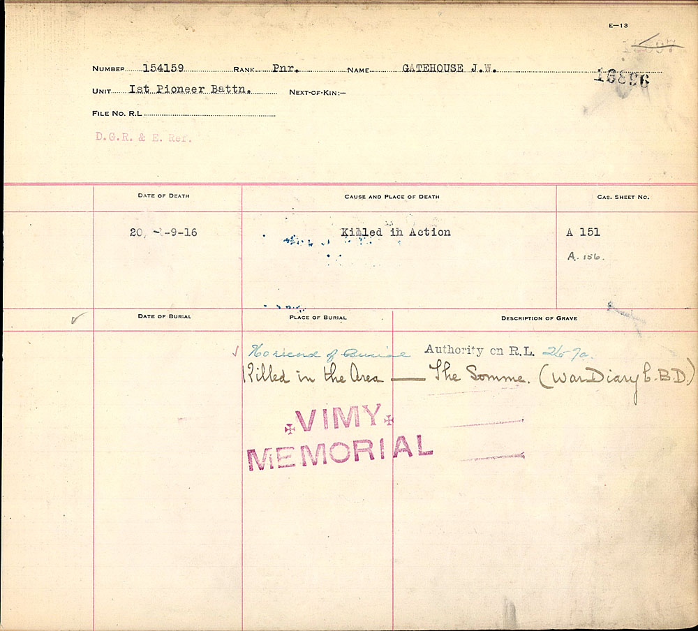 Titre : Registres de spultures de guerre du Commonwealth, Premire Guerre mondiale - N d'enregistrement Mikan : 46246 - Microforme : 31830_B016609