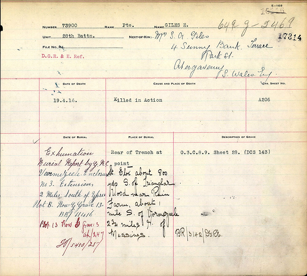 Title: Commonwealth War Graves Registers, First World War - Mikan Number: 46246 - Microform: 31830_B016609