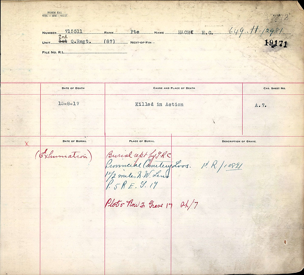 Titre : Registres de spultures de guerre du Commonwealth, Premire Guerre mondiale - N d'enregistrement Mikan : 46246 - Microforme : 31830_B016610