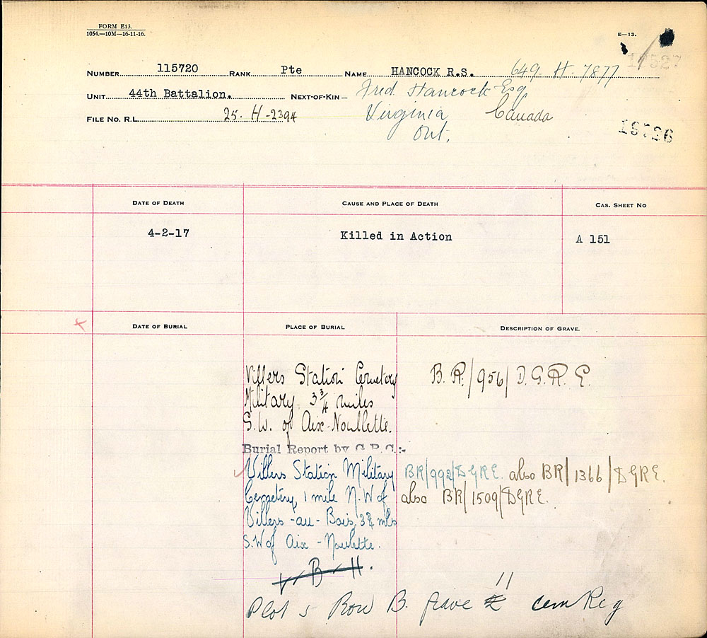 Titre : Registres de spultures de guerre du Commonwealth, Premire Guerre mondiale - N d'enregistrement Mikan : 46246 - Microforme : 31830_B016610