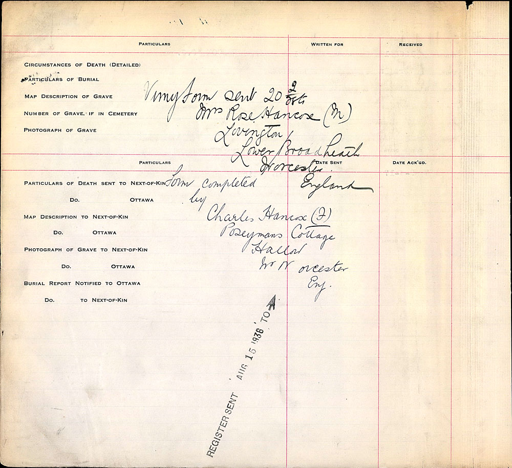 Title: Commonwealth War Graves Registers, First World War - Mikan Number: 46246 - Microform: 31830_B016610