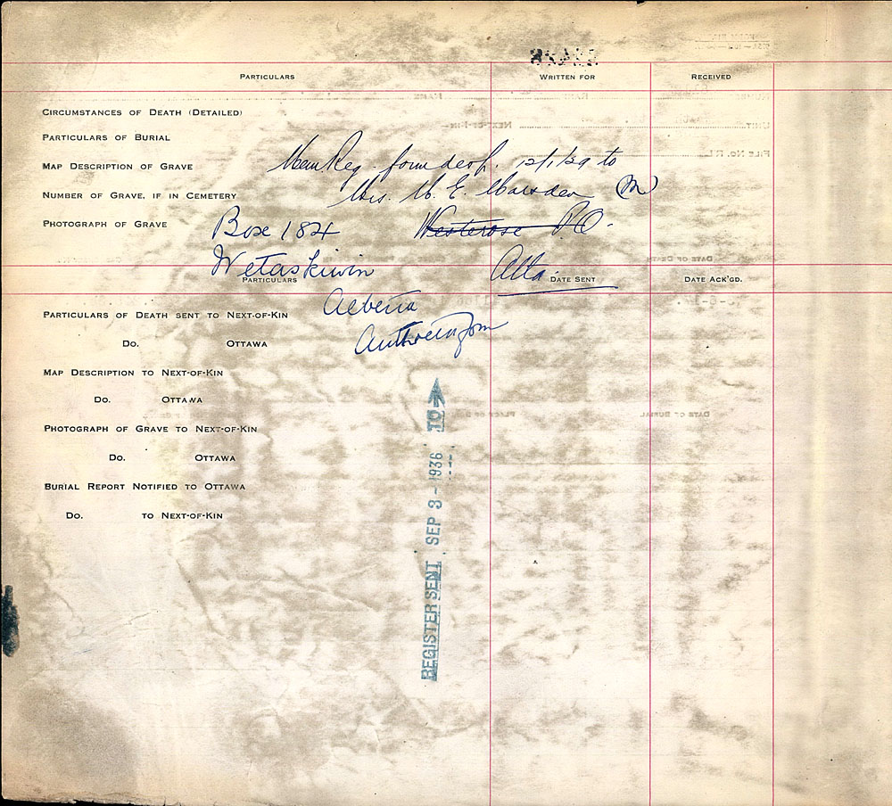 Titre : Registres de spultures de guerre du Commonwealth, Premire Guerre mondiale - N d'enregistrement Mikan : 46246 - Microforme : 31830_B016612