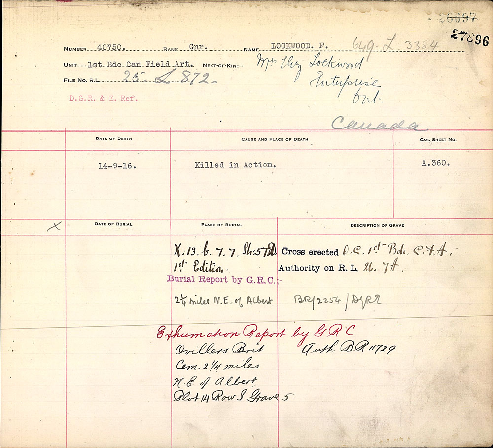 Title: Commonwealth War Graves Registers, First World War - Mikan Number: 46246 - Microform: 31830_B016613