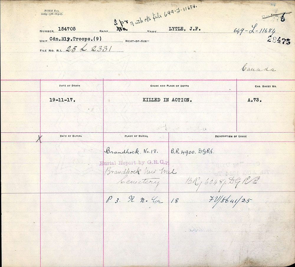 Title: Commonwealth War Graves Registers, First World War - Mikan Number: 46246 - Microform: 31830_B016613