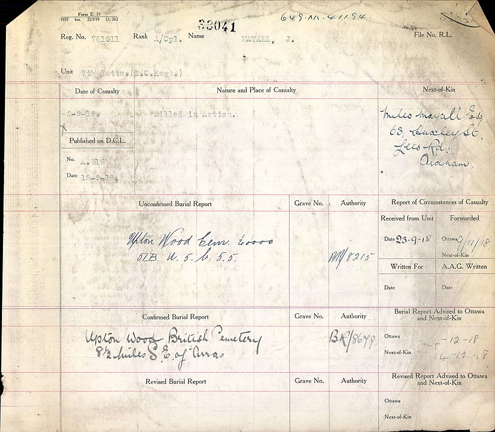 Title: Commonwealth War Graves Registers, First World War - Mikan Number: 46246 - Microform: 31830_B016616