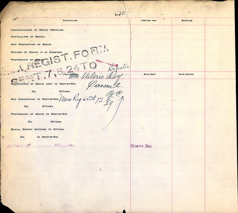 Title: Commonwealth War Graves Registers, First World War - Mikan Number: 46246 - Microform: 31830_B016616