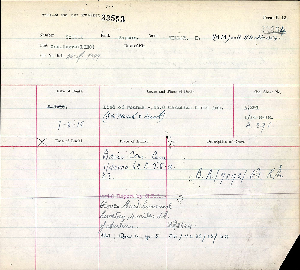 Titre : Registres de spultures de guerre du Commonwealth, Premire Guerre mondiale - N d'enregistrement Mikan : 46246 - Microforme : 31830_B016616