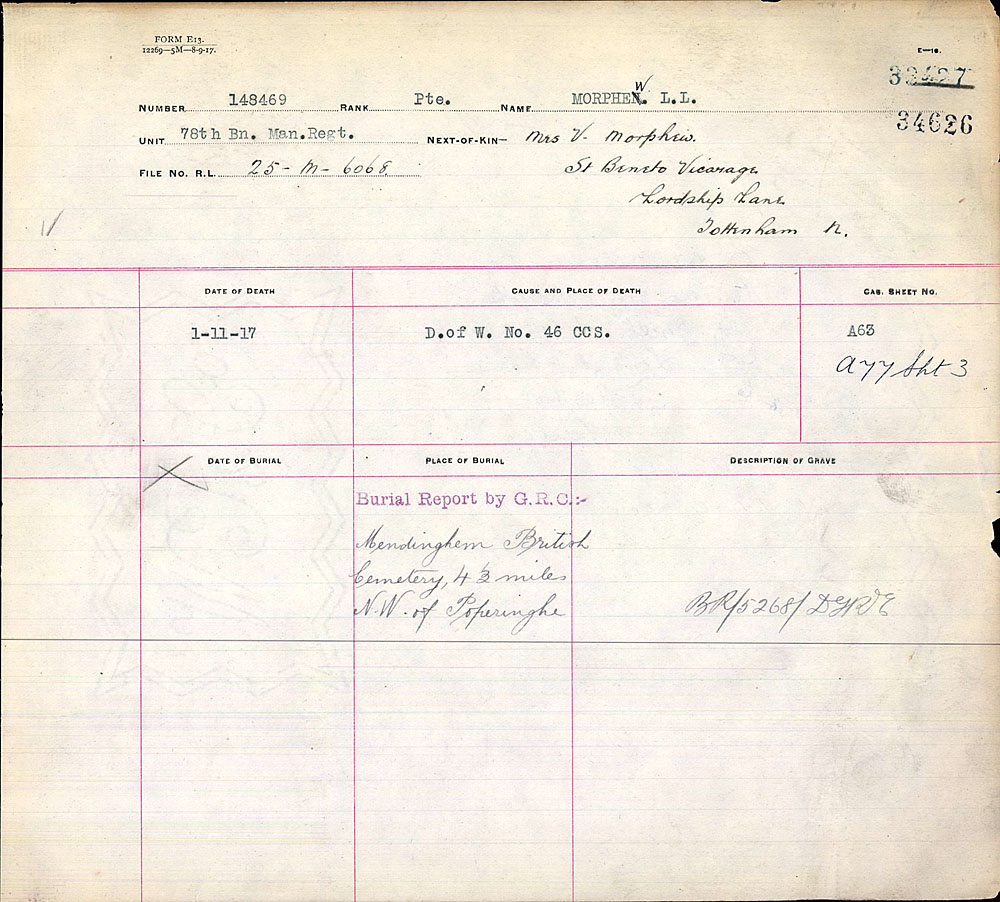 Title: Commonwealth War Graves Registers, First World War - Mikan Number: 46246 - Microform: 31830_B016619