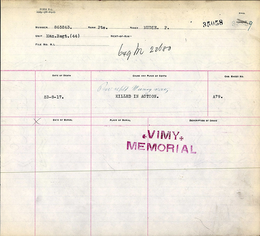 Titre : Registres de spultures de guerre du Commonwealth, Premire Guerre mondiale - N d'enregistrement Mikan : 46246 - Microforme : 31830_B016619