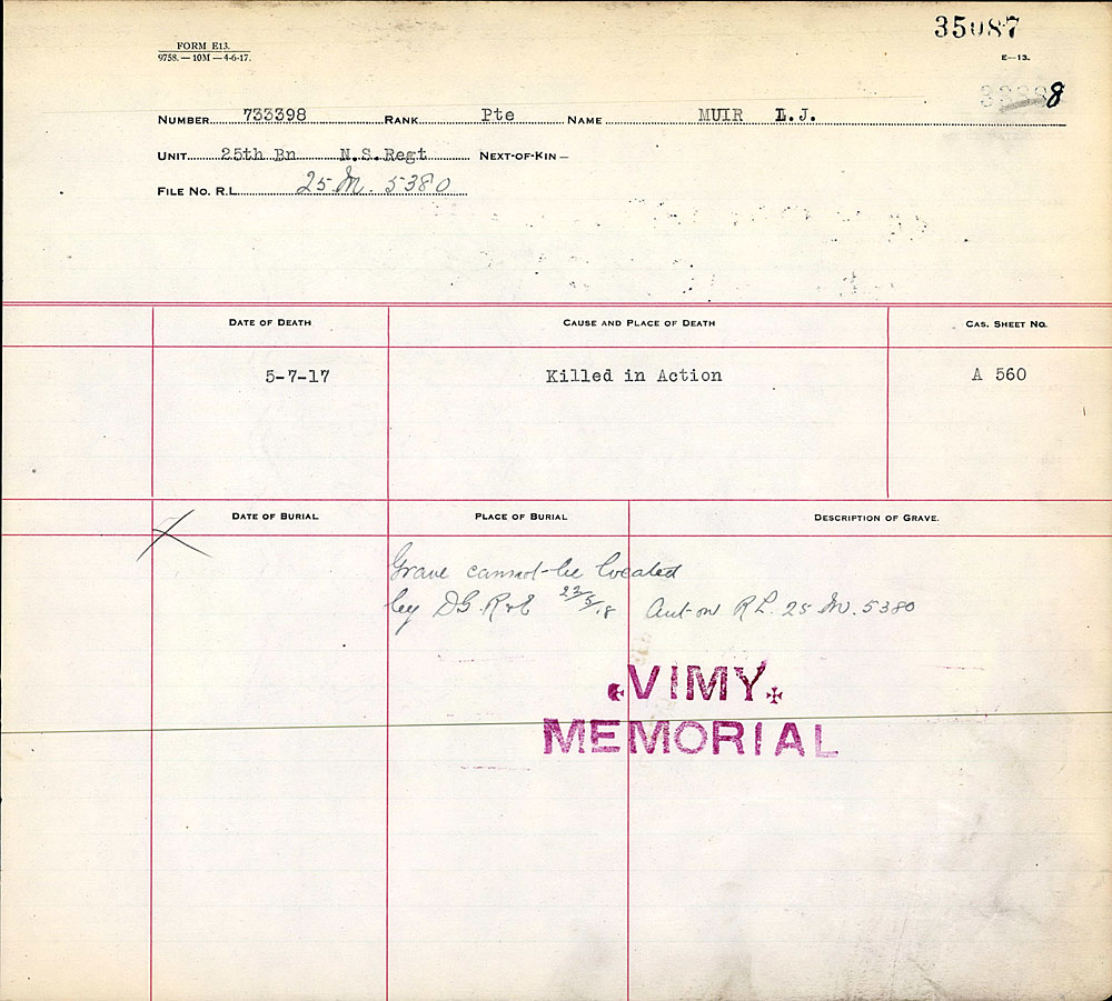 Titre : Registres de spultures de guerre du Commonwealth, Premire Guerre mondiale - N d'enregistrement Mikan : 46246 - Microforme : 31830_B016619