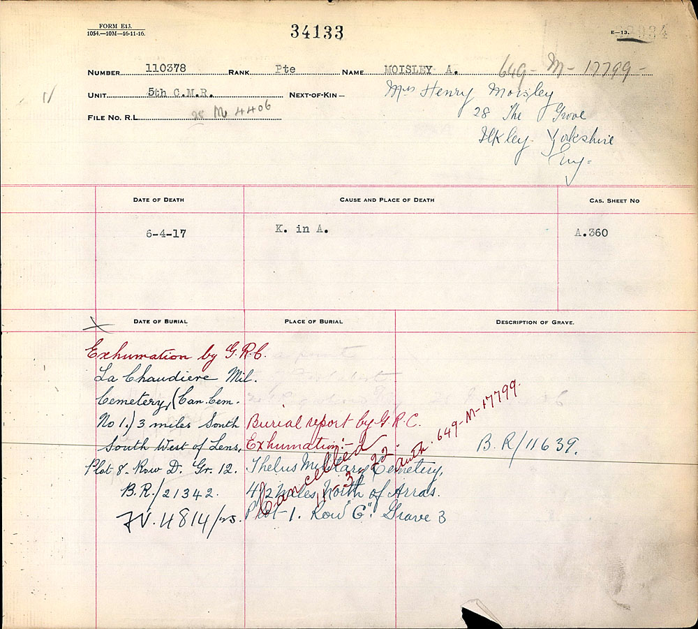 Title: Commonwealth War Graves Registers, First World War - Mikan Number: 46246 - Microform: 31830_B016620