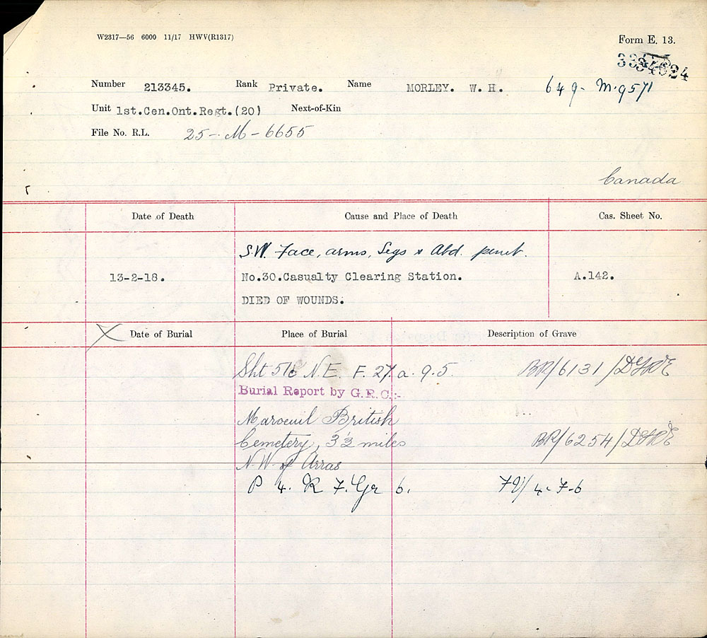 Title: Commonwealth War Graves Registers, First World War - Mikan Number: 46246 - Microform: 31830_B016620