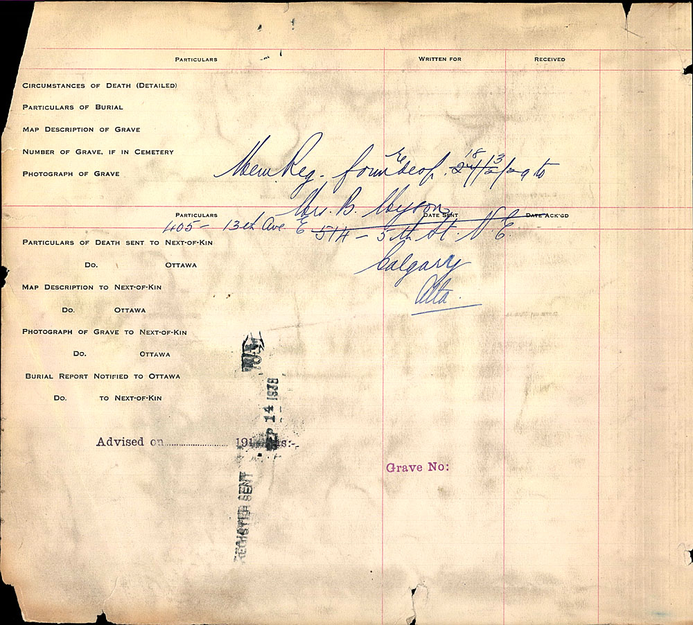 Title: Commonwealth War Graves Registers, First World War - Mikan Number: 46246 - Microform: 31830_B016621