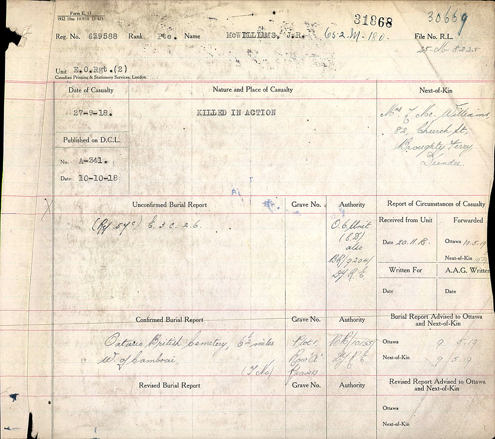 Titre : Registres de spultures de guerre du Commonwealth, Premire Guerre mondiale - N d'enregistrement Mikan : 46246 - Microforme : 31830_B016623