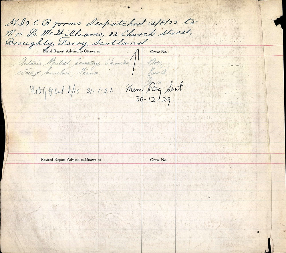 Titre : Registres de spultures de guerre du Commonwealth, Premire Guerre mondiale - N d'enregistrement Mikan : 46246 - Microforme : 31830_B016623